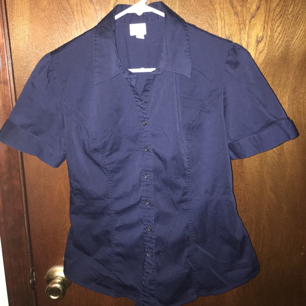 Merona short sleeve button down top in dark blue